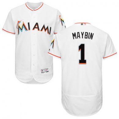 marlins #1 Cameron Maybin White Flexbase Authentic Collection Stitched Baseball Jersey