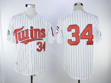 Twins #34 Kirby Puckett Cream Strip Cool Base Stitched MLB Jersey