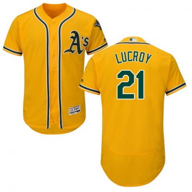 Athletics #21 Jonathan Lucroy Gold Flexbase Authentic Collection Stitched Baseball Jersey
