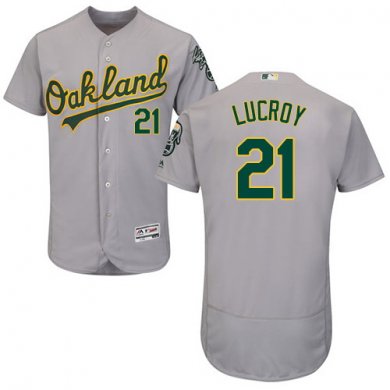 Athletics #21 Jonathan Lucroy Grey Flexbase Authentic Collection Stitched Baseball Jersey