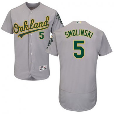 Athletics #5 Jake Smolinski Grey Flexbase Authentic Collection Stitched Baseball Jersey