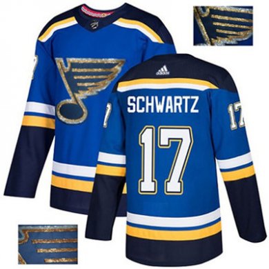 Adidas Blues #17 Jaden Schwartz Blue Home Authentic Fashion Gold Stitched NHL Jersey