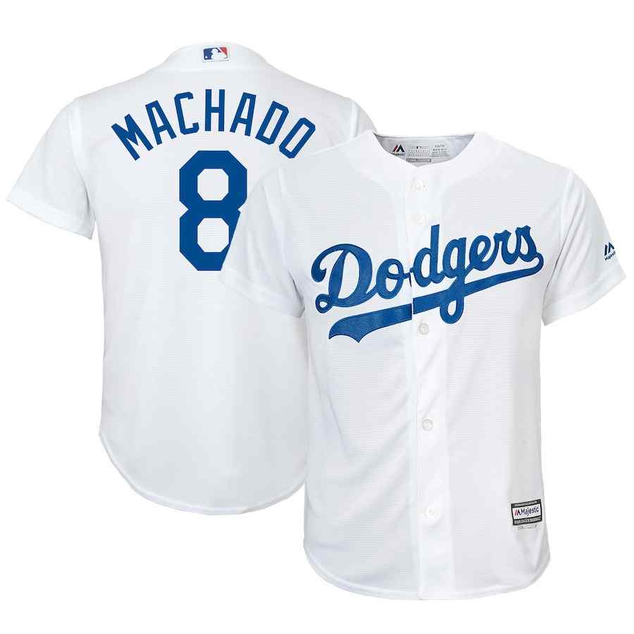 Dodgers 8 Manny Machado White Youth Cool Base Jersey