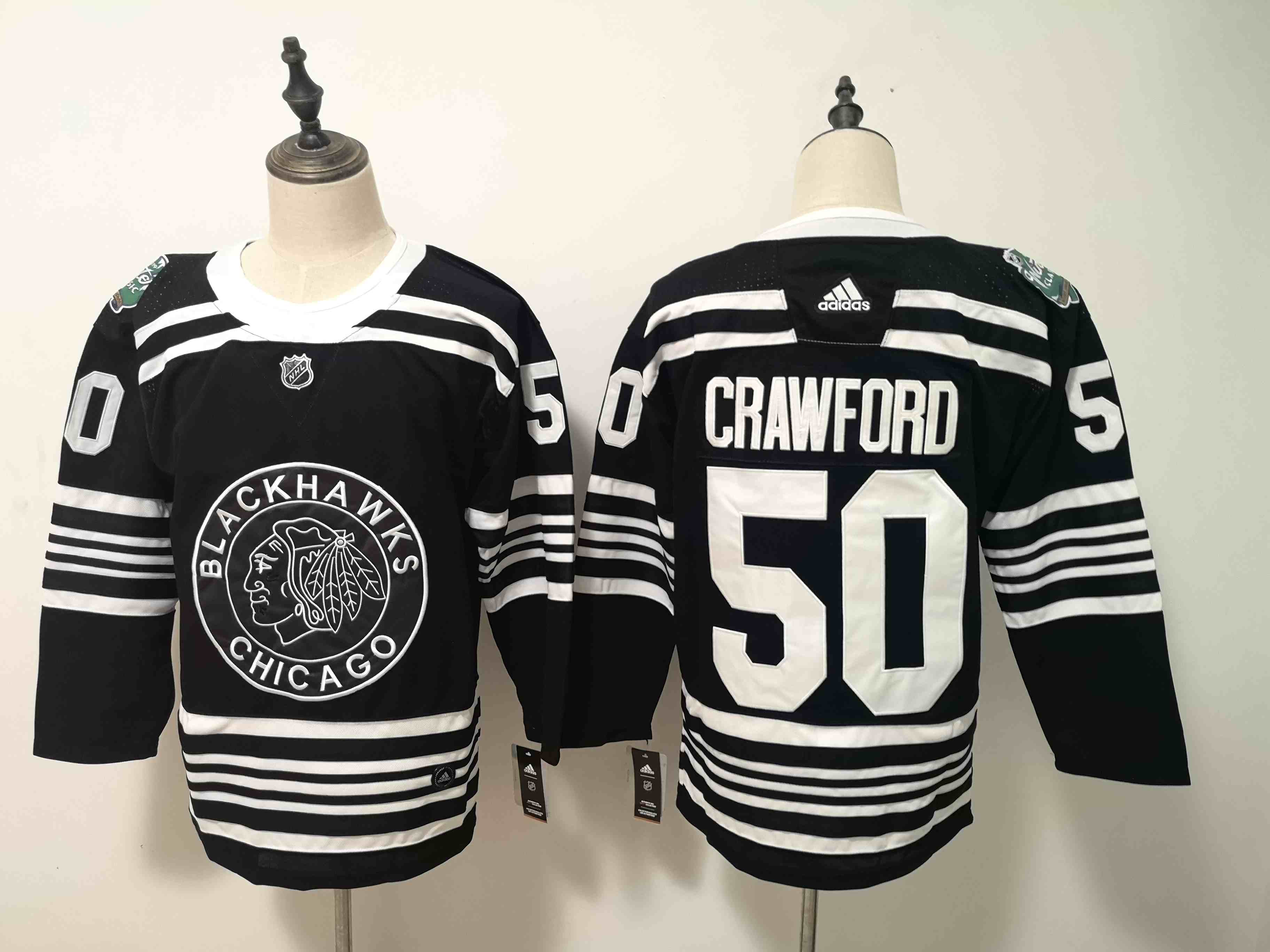 Blackhawks 50 Corey Crawford Black 2019 Winter Classic Adidas Jersey