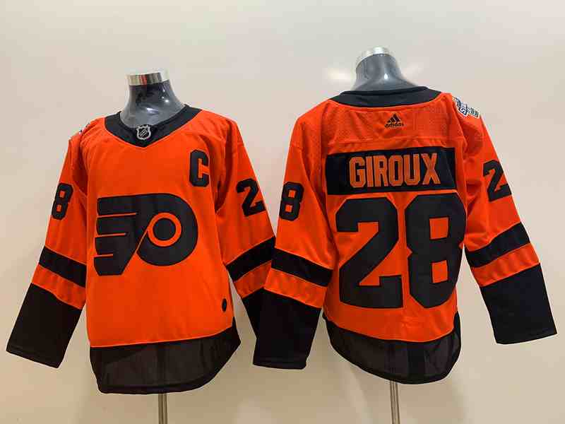 Flyers 28 Claude Giroux Orange 2019 Stadium Series Adidas Jersey
