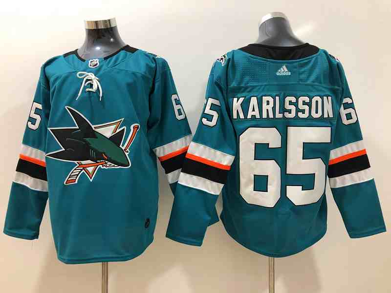 Sharks 65 Erik Karlsson Teal Adidas Jersey