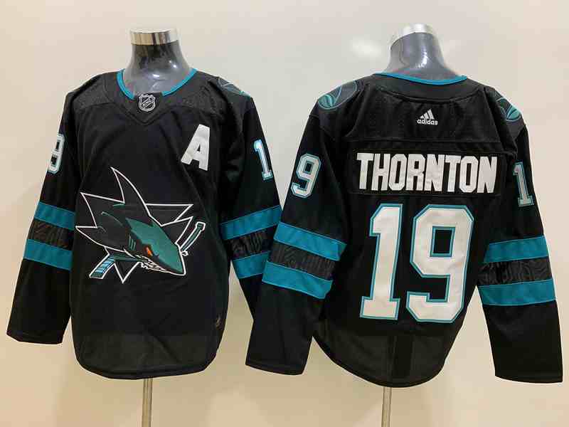Sharks 19 Joe Thornton Black Adidas Jersey