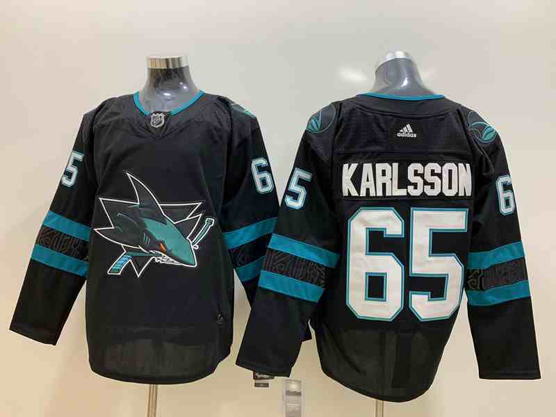 Sharks 65 Erik Karlsson Black Adidas Jersey