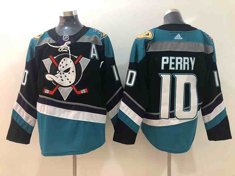 Ducks 10 Corey Perry Black Teal Adidas Jersey