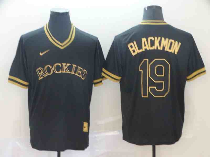 Rockies 19 Charlie Blackmon Black Gold Nike Cooperstown Collection Legend V Neck Jersey