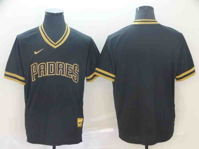 Padres Blank Black Gold Nike Cooperstown Collection Legend V Neck Jersey
