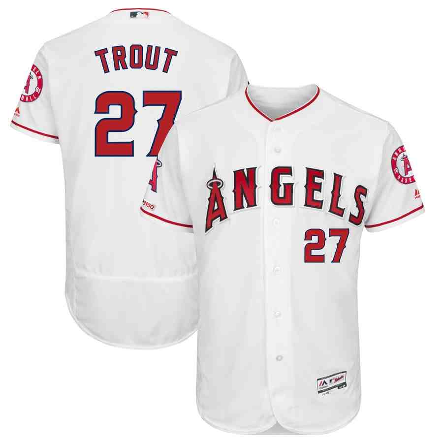 Angels 27 Mike Trout White 150th Patch Flexbase Jersey