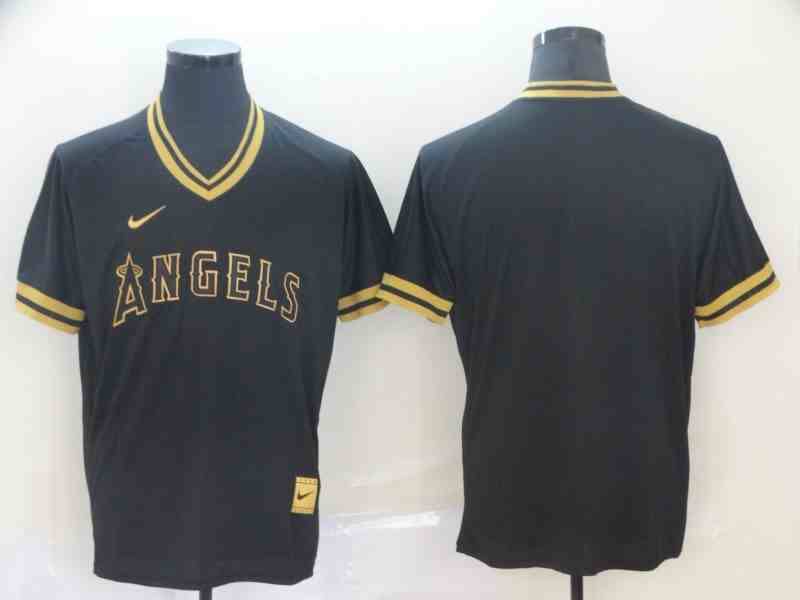 Angels Blank Black Gold Nike Cooperstown Collection Legend V Neck Jersey