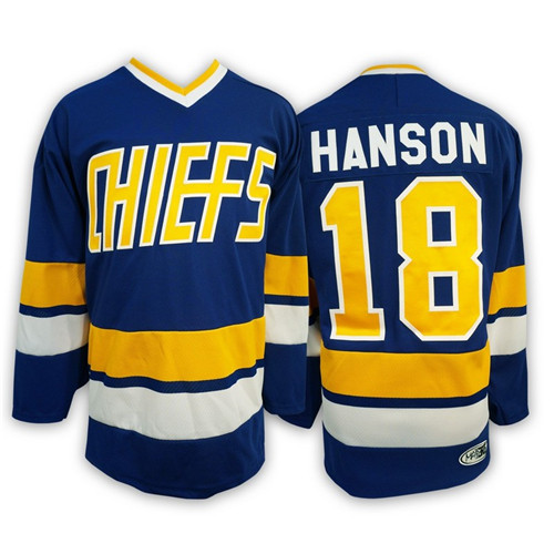 Hanson Brothers 18 Jeff Hanson Blue Stitched Movie Jersey