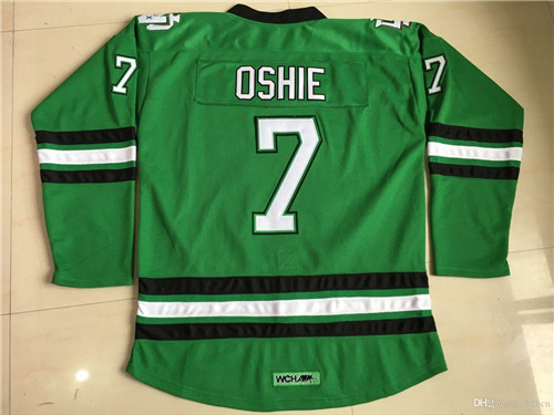 North Dakota Sioux 7 TJ Oshie Green Ice Hockey Movie Jerseys