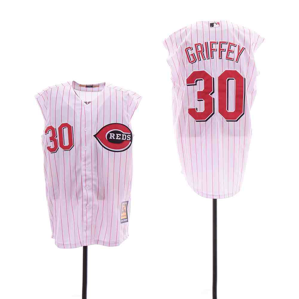 Reds 30 Ken Griffey White Cooperstown Collection Cool Base Sleeveless Jersey