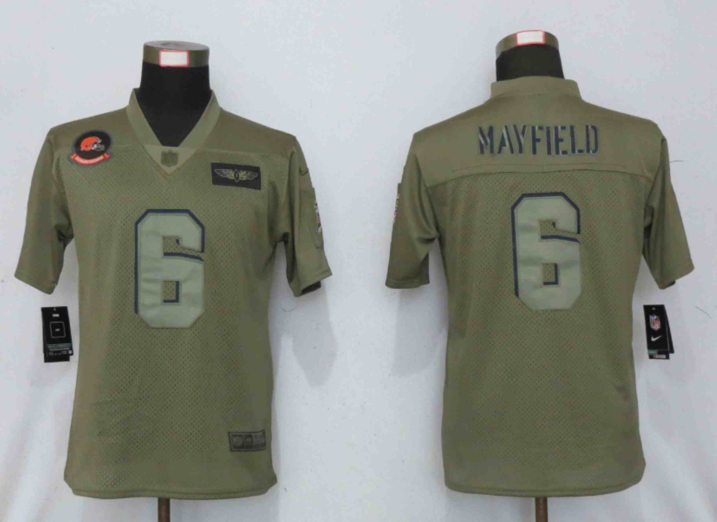 Women New Nike Cleveland Browns 6 Mayfield Nike Camo 2019 Salute to Service Elite Playe