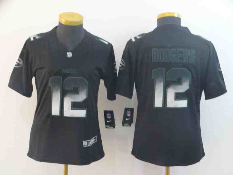 Nike Packers 12 Aaron Rodgers Black Women Fireworks Limited Jersey