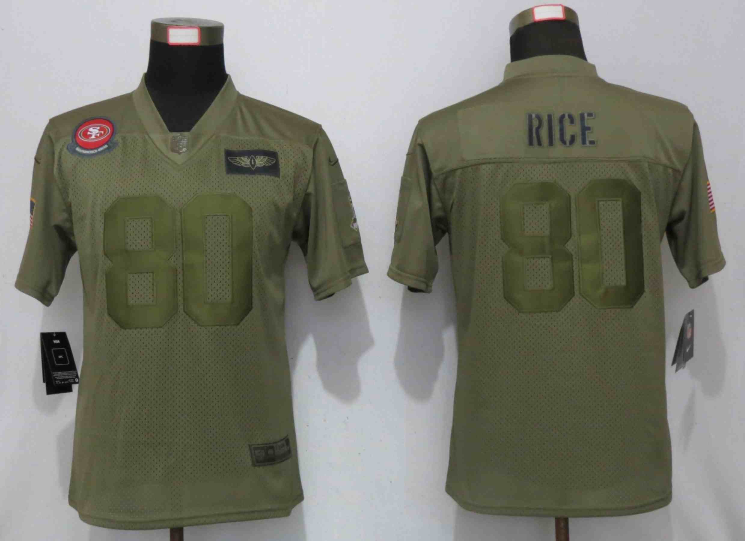 Women New Nike San Francisco 49ers 80 Rice Nike Camo 2019 Salute to Service Elite Playey