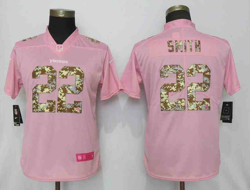 Women New Nike Minnesota Vikings 22 Smith PinkCamouflage font love pink 2019 Vapor Untouchable Elite Player