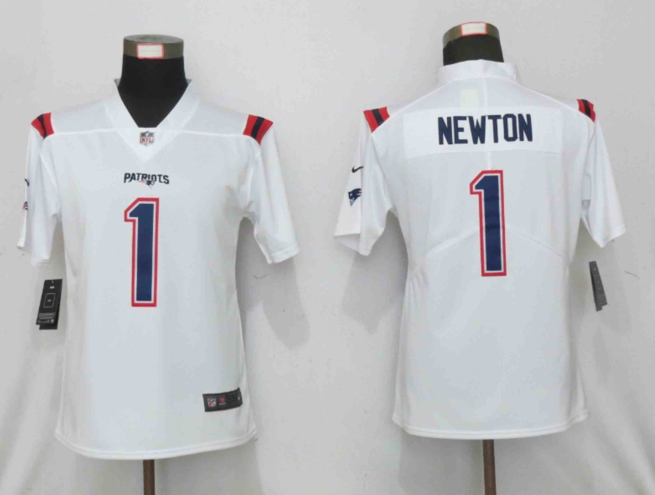 Women New Nike New England Patriots 1 Newton White Elite Playe
