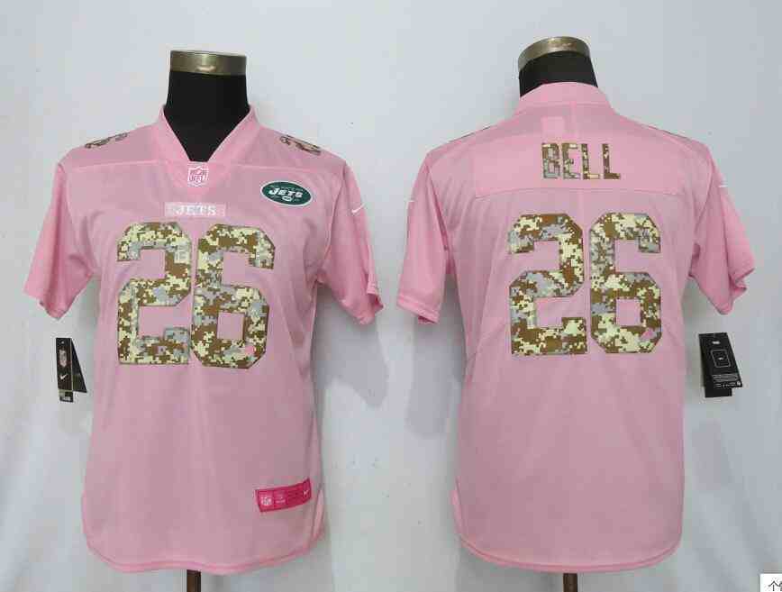Women New Nike York Jets 26 Bell PinkCamouflage font love pink 2019 Vapor Untouchable Elite Player