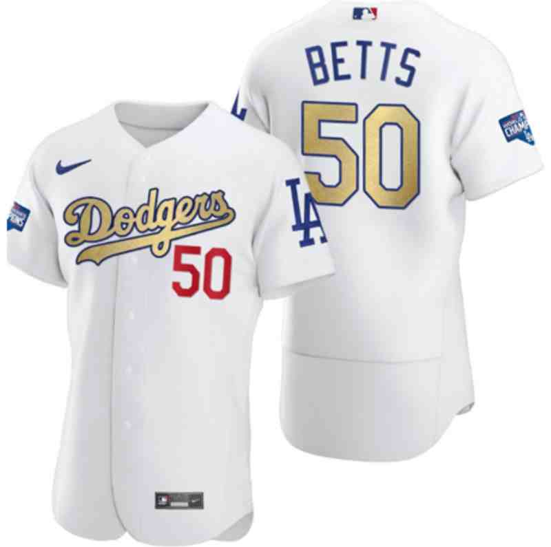 Dodgers 50 Mookie Betts White Gold 2020 Nike Flexbase Jersey