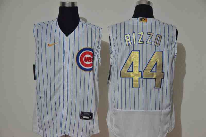 Cubs 44 Anthony Rizzo White Gold Nike Cool Base Sleeveless Jersey