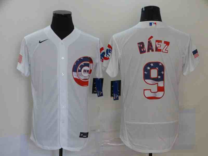 Cubs 9 Javier Baez White USA Flag Fashion Nike Flexbase Jersey