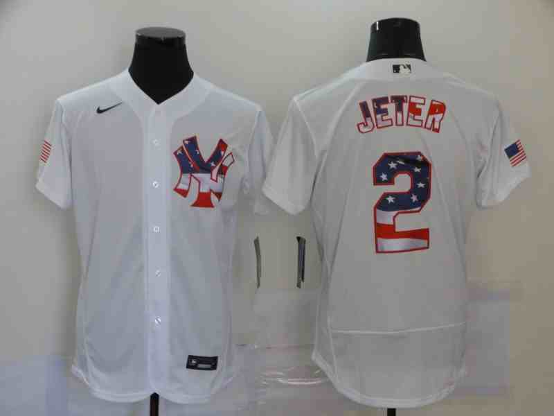 Yankees 2 Derek Jeter White USA Flag Fashion Nike Flexbase Jersey