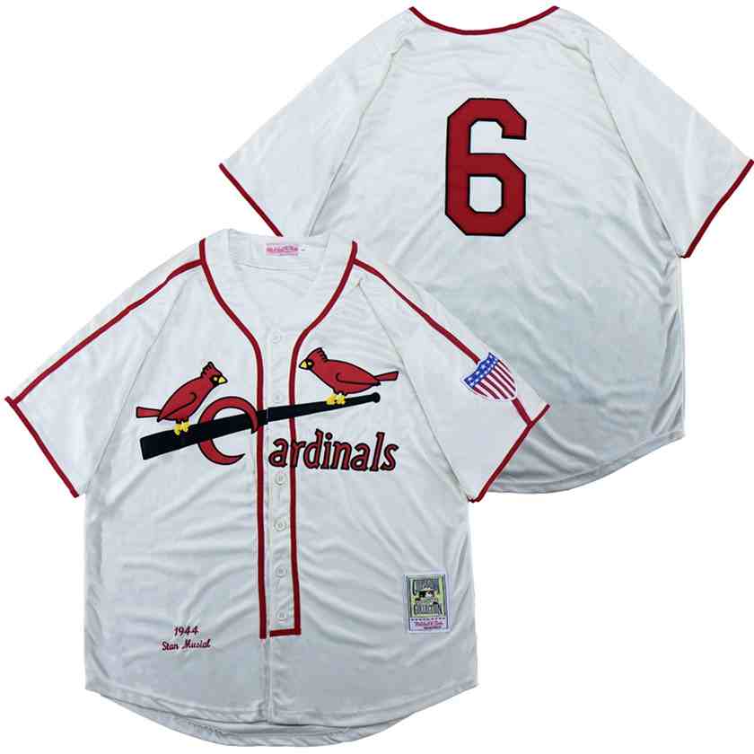 Cardinals 6 Stan Musial White 1944 Throwback Jersey