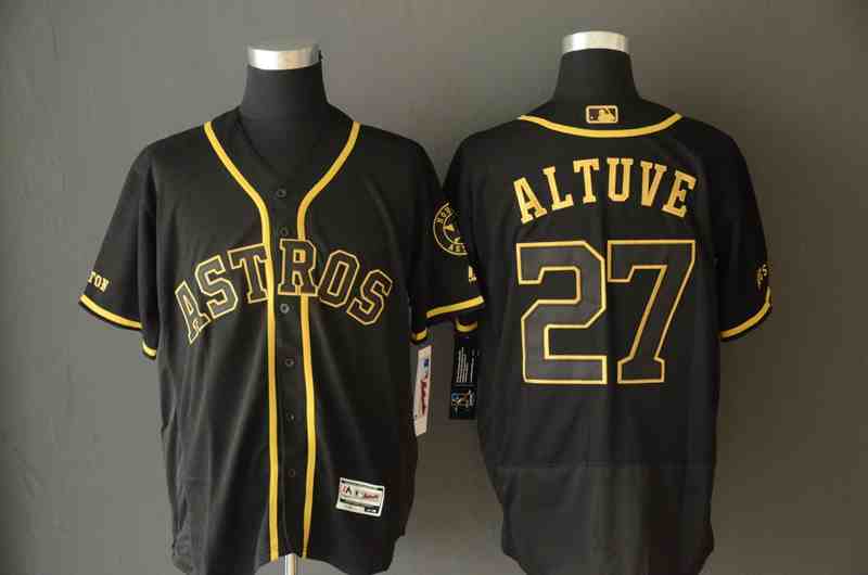 Astros 27 Jose Altuve Black Gold Flexbase Jersey (2)