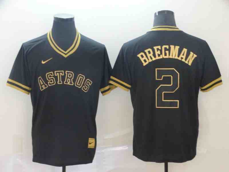 Astros 2 Alex Bregman Black Gold Nike Cooperstown Collection Legend V Neck Jersey