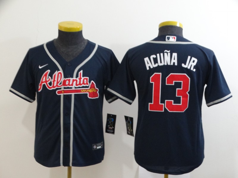 Braves 13 Ronald Acuna Jr. Nave Youth 2020 Nike Cool Base Jersey