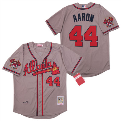 Braves 44 Hank Aaron Gray 1974 Cooperstown Collection Jersey