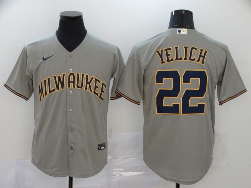 Brewers 22 Christian Yelich Gray Nike 2020 Cool Base Jersey