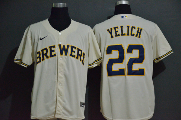 Brewers 22 Christian Yelich Cream Nike 2020 Cool Base Jersey