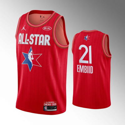 76ers 21 Joel Embiid Red 2020 NBA All-Star Jordan Brand Swingman Jersey