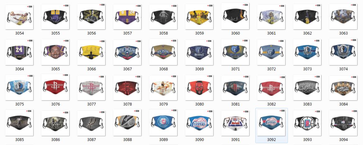 NBA Basketball Teams Waterproof Breathable Adjustable Kid Adults Face Masks 3054-3094