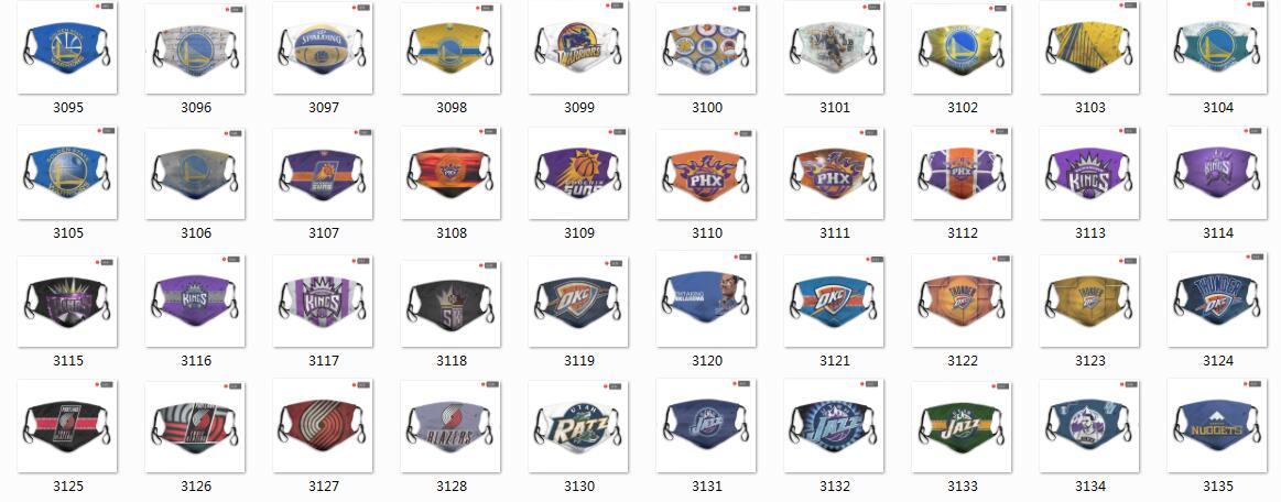 NBA Basketball Teams Waterproof Breathable Adjustable Kid Adults Face Masks 3095-3135