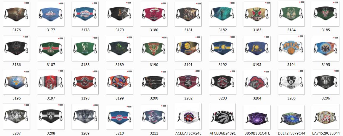 NBA Basketball Teams Waterproof Breathable Adjustable Kid Adults Face Masks 3176-3211