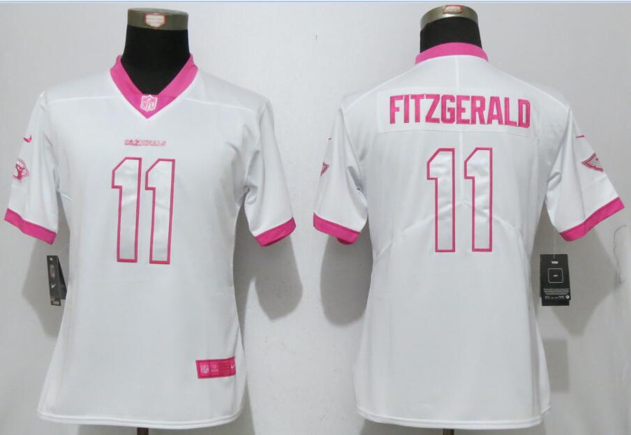 Nike Cardinals 11 Larry Fitzgerald White Pink Women Jersey