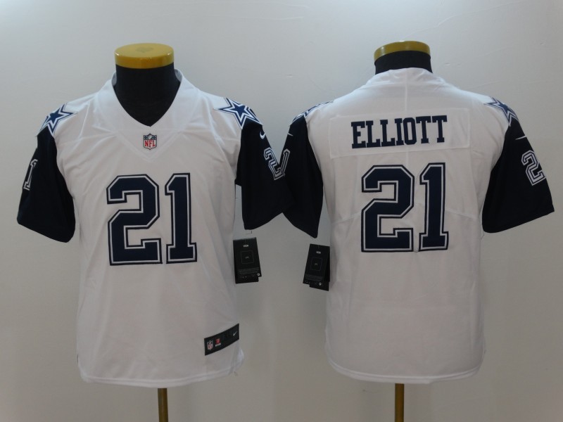 Nike Cowboys 21 Ezekiel Elliott White Youth Color Rush Limited Jersey