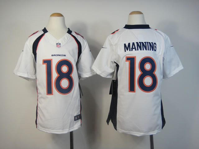 Nike Broncos 18 Manning White Kids Limited Jerseys
