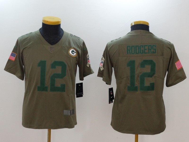 Nike Packers 12 Aaron Rodgers Youth Olive Salute To Service Limited Jersey