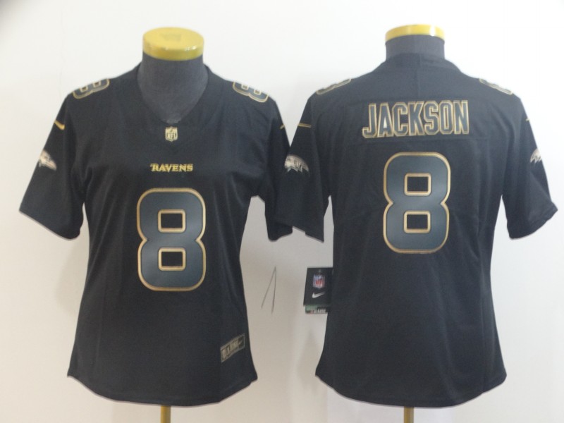 Nike Ravens 8 Lamar Jackson Black Gold Women Vapor Untouchable Limited Jerseys