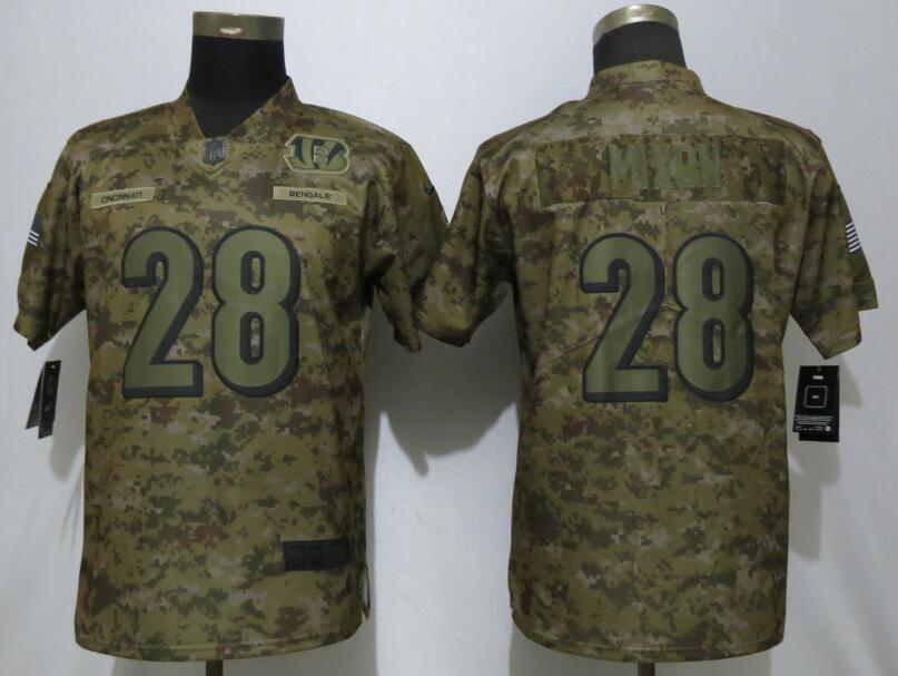 Nike Bengals 28 Joe Mixon Camo Women Salute To Service Limited Jersey