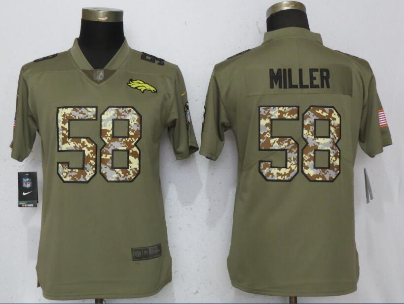 Nike Broncos 58 Von Miller Olive Camo Women Salute To Service Limited Jersey