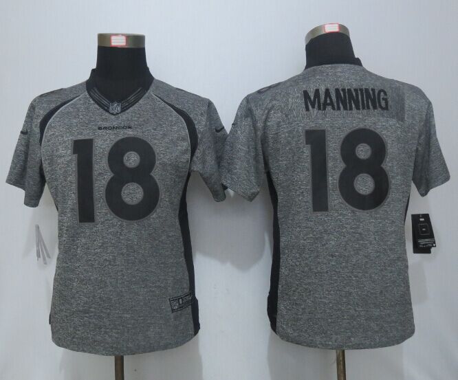 Nike Broncos 18 Peyton Manning Grey Gridiron Grey Women Limited Jersey