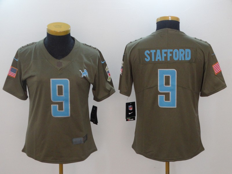 Nike Lions 9 Matthew Stafford Olive Women Salute To Service Limited Jersey